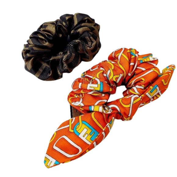 NWT Authentic Fendi Set of 2 O\'Lock/Zucca FF Logo Print Silk Hair Tie Scrunchies main image 12
